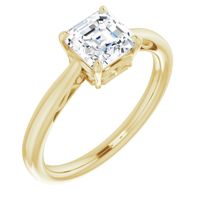 10K Yellow Gold Customizable Asscher Cut Solitaire with 'Incomplete' Decorations
