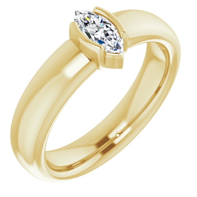 10K Yellow Gold Customizable Bezel-set Marquise Cut Solitaire with Thick Band