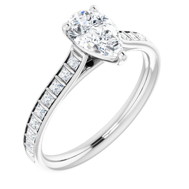 14K White Gold Customizable Pear Cut Style with Princess Channel Bar Setting