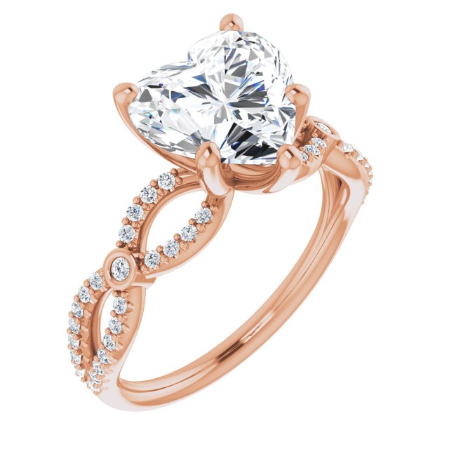 18K Rose Gold Customizable Heart Cut Design with Infinity-inspired Split Pavé Band and Bezel Peekaboo Accents