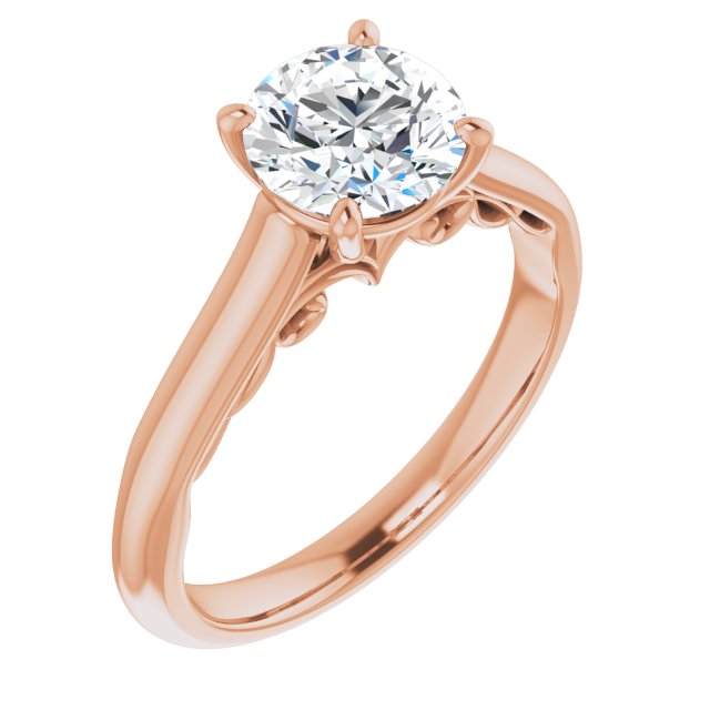 10K Rose Gold Customizable Round Cut Cathedral Solitaire with Two-Tone Option Decorative Trellis 'Down Under'