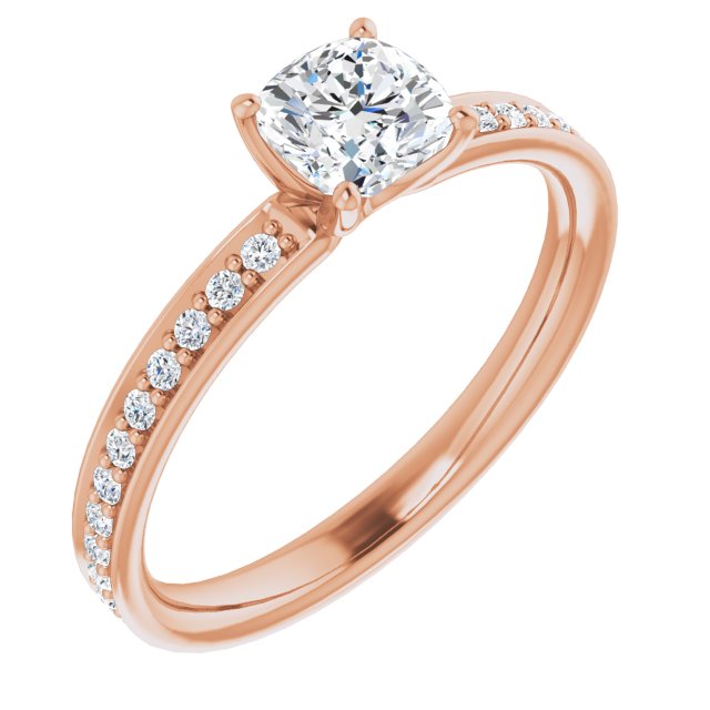 10K Rose Gold Customizable Classic Prong-set Cushion Cut Design with Shared Prong Band