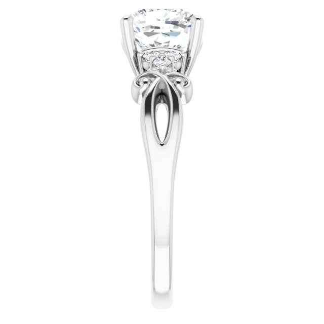 Cubic Zirconia Engagement Ring- The Adele (Customizable 7-stone Cushion Cut Design with Tri-Cluster Accents and Teardrop Fleur-de-lis Motif)