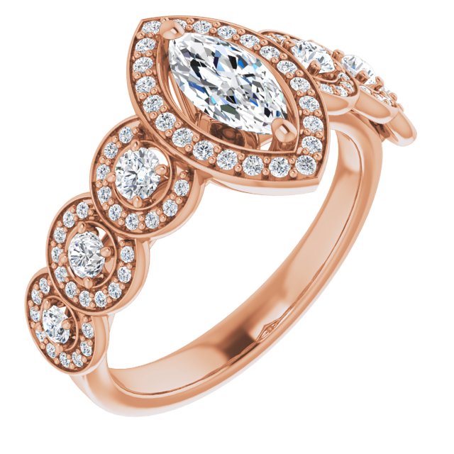 10K Rose Gold Customizable Cathedral-set Marquise Cut 7-stone style Enhanced with 7 Halos