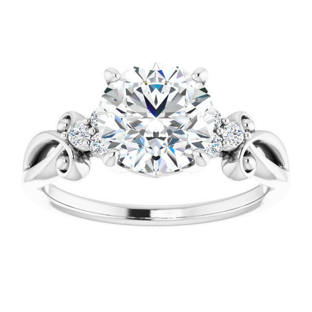 Cubic Zirconia Engagement Ring- The Adele (Customizable 7-stone Round Cut Design with Tri-Cluster Accents and Teardrop Fleur-de-lis Motif)