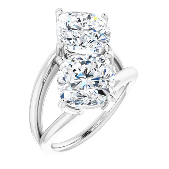 10K White Gold Customizable Two Stone Double Cushion Cut Design with Split Bypass Band