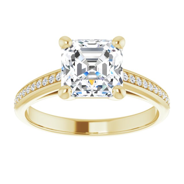 Cubic Zirconia Engagement Ring- The Ahimsa (Customizable Cathedral-set Asscher Cut Style with Shared Prong Band)