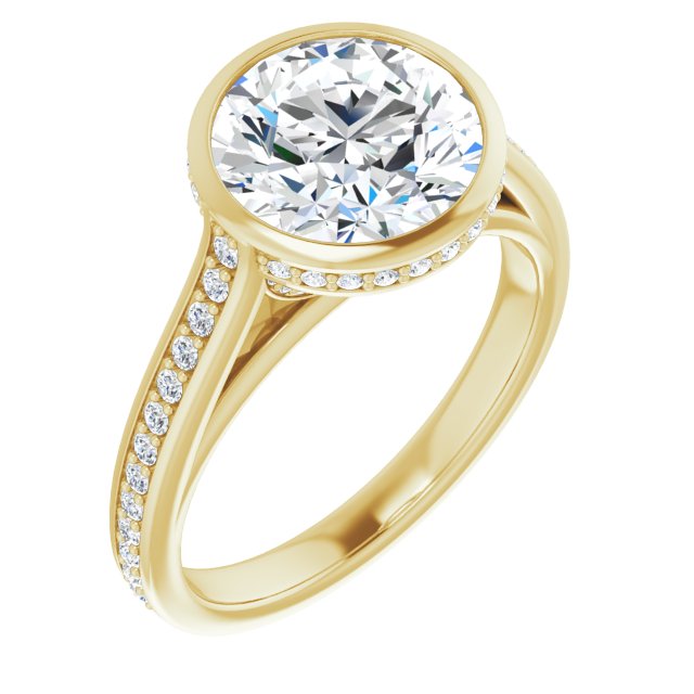 18K Yellow Gold Customizable Cathedral-Bezel Round Cut Design with Under Halo and Shared Prong Band