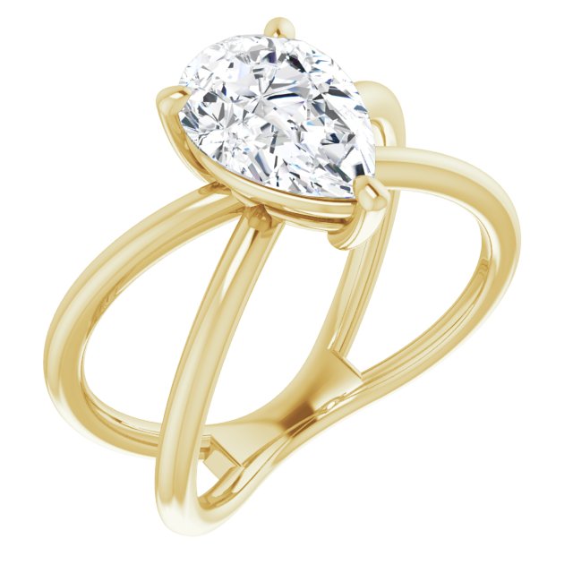 Cubic Zirconia Engagement Ring- The Bǎo (Customizable Pear Cut Solitaire with Semi-Atomic Symbol Band)