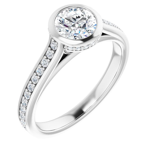 10K White Gold Customizable Cathedral-Bezel Round Cut Design with Under Halo and Shared Prong Band