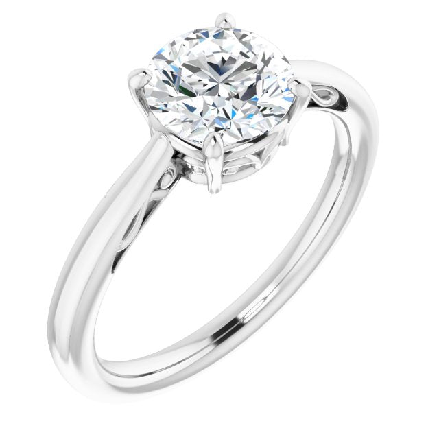 10K White Gold Customizable Round Cut Solitaire with 'Incomplete' Decorations