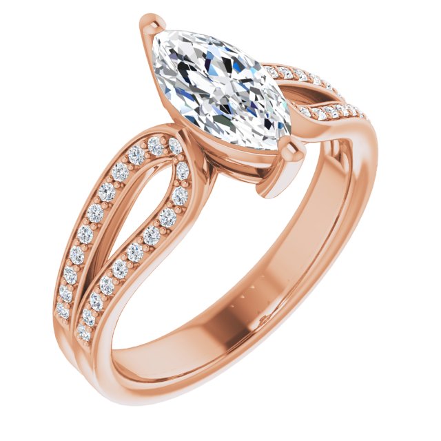 10K Rose Gold Customizable Marquise Cut Design featuring Shared Prong Split-band