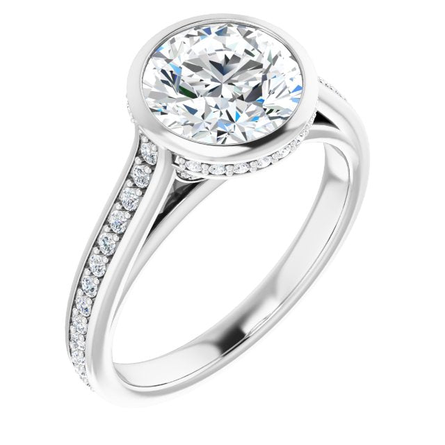 18K White Gold Customizable Cathedral-Bezel Round Cut Design with Under Halo and Shared Prong Band