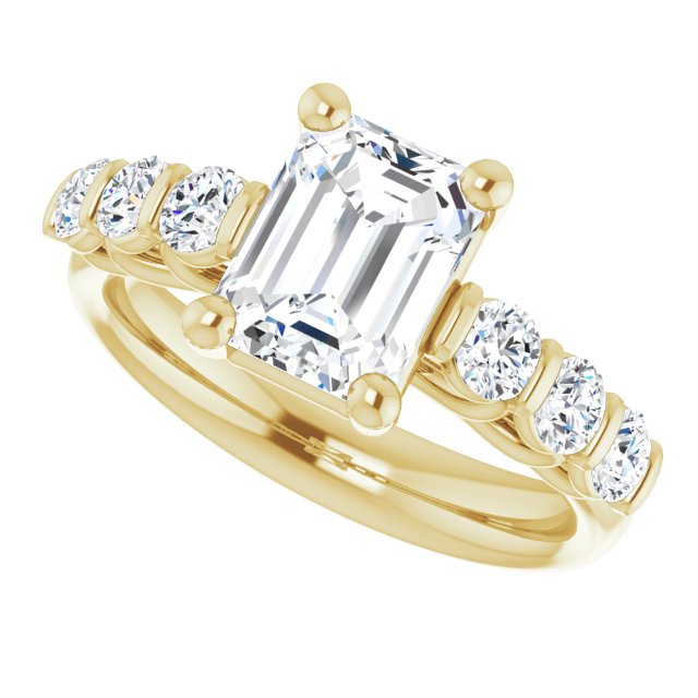 Cubic Zirconia Engagement Ring- The Adamari (Customizable 7-stone Radiant Cut Style with Round Bar-set Accents)