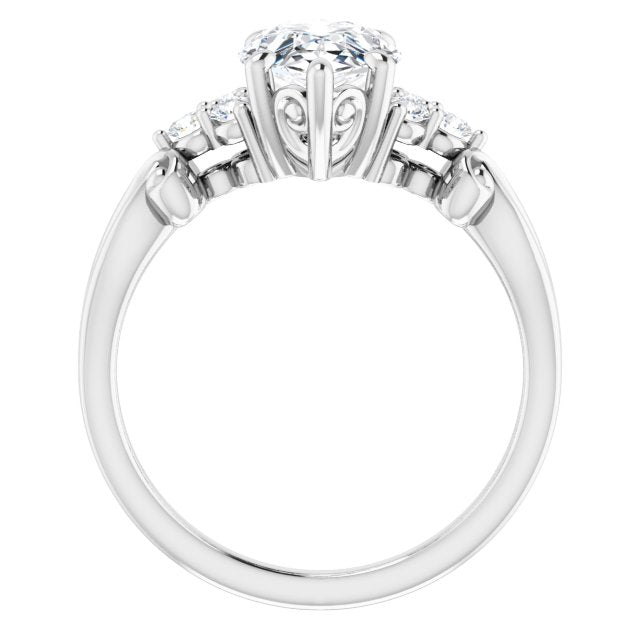 Cubic Zirconia Engagement Ring- The Adele (Customizable 7-stone Pear Cut Design with Tri-Cluster Accents and Teardrop Fleur-de-lis Motif)
