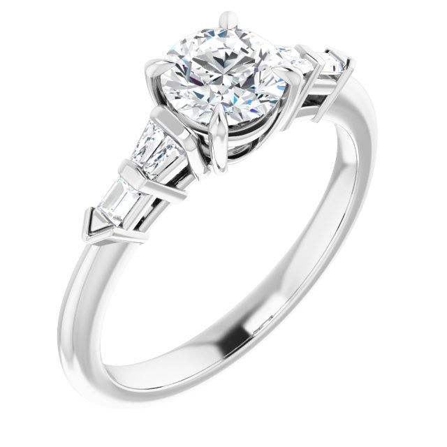 10K White Gold Customizable 7-stone Design with Round Cut Center and Baguette Accents