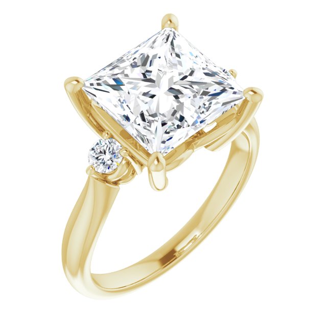 10K Yellow Gold Customizable 3-stone Princess/Square Cut Design with Twin Petite Round Accents