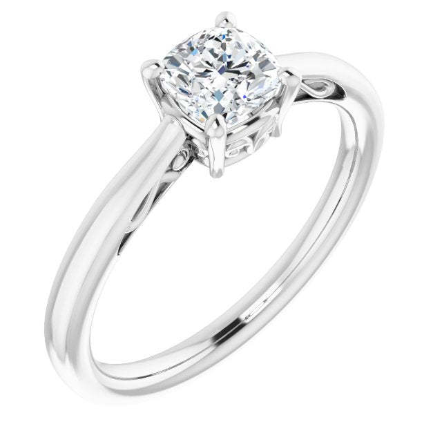10K White Gold Customizable Cushion Cut Solitaire with 'Incomplete' Decorations
