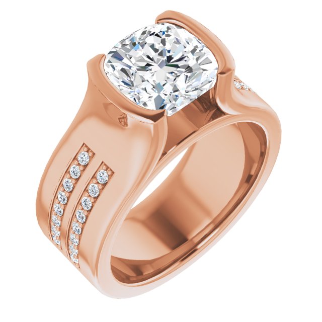 10K Rose Gold Customizable Bezel-set Cushion Cut Design with Thick Band featuring Double-Row Shared Prong Accents