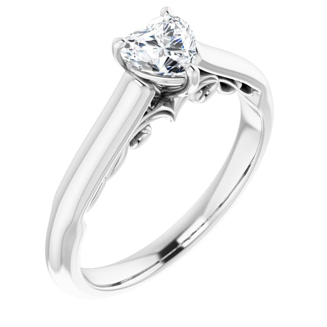 10K White Gold Customizable Heart Cut Cathedral Solitaire with Two-Tone Option Decorative Trellis 'Down Under'