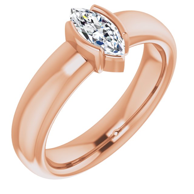 10K Rose Gold Customizable Bezel-set Marquise Cut Solitaire with Thick Band