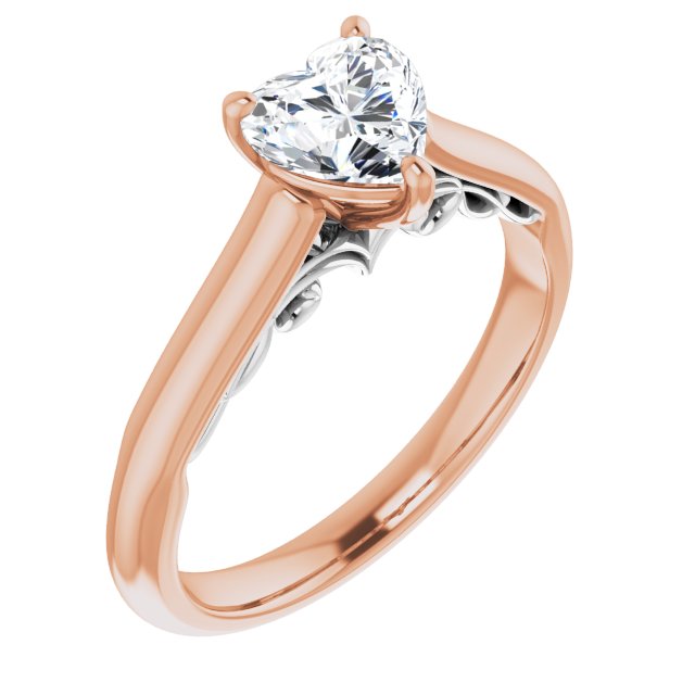 14K Rose & White Gold Customizable Heart Cut Cathedral Solitaire with Two-Tone Option Decorative Trellis 'Down Under'