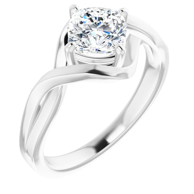 10K White Gold Customizable Cushion Cut Hurricane-inspired Bypass Solitaire