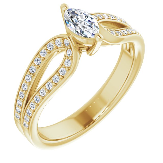 10K Yellow Gold Customizable Marquise Cut Design featuring Shared Prong Split-band