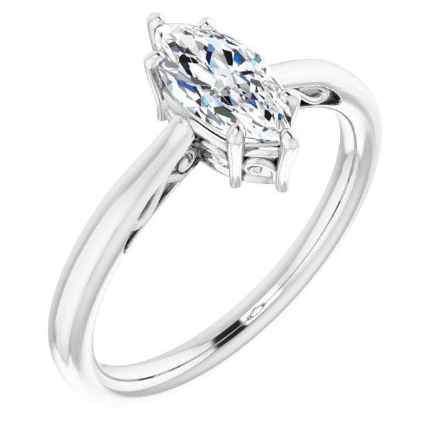 10K White Gold Customizable Marquise Cut Solitaire with 'Incomplete' Decorations
