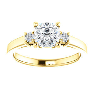 Cubic Zirconia Engagement Ring- The Jacqueline (Customizable Cushion Cut 3-stone with Thin Band and Dual Round Prong Accents)