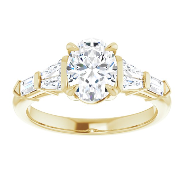 Cubic Zirconia Engagement Ring- The Annaliza (Customizable 7-stone Design with Oval Cut Center and Baguette Accents)