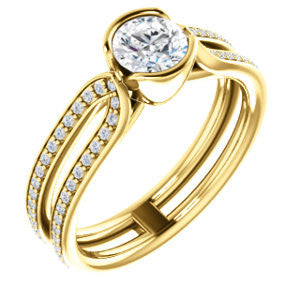 Cubic Zirconia Engagement Ring- The Mariela (Customizable Cathedral-Bezel Round Cut Style with Wide Straight Split-Pavé Band)