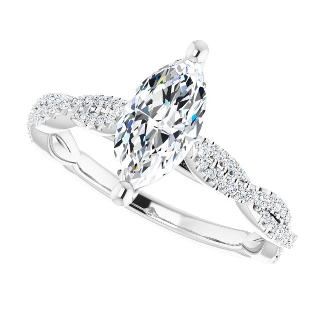 Cubic Zirconia Engagement Ring- The Alelli (Customizable Marquise Cut Style with Thin and Twisted Micropavé Band)