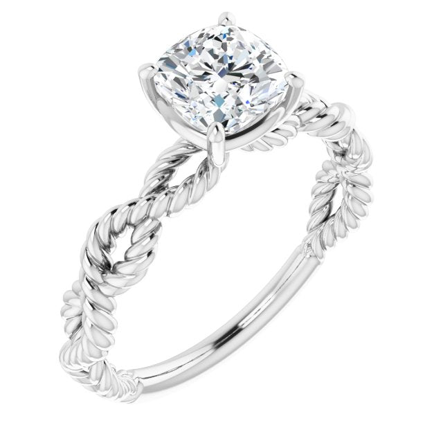 10K White Gold Customizable Cushion Cut Solitaire with Infinity-inspired Twisting-Rope Split Band