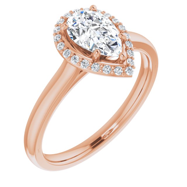 10K Rose Gold Customizable Halo-Styled Cathedral Pear Cut Design