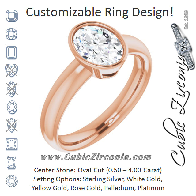 Cubic Zirconia Engagement Ring- The Jenny (Customizable Bezel-set Oval Cut Solitaire with Wide Band)