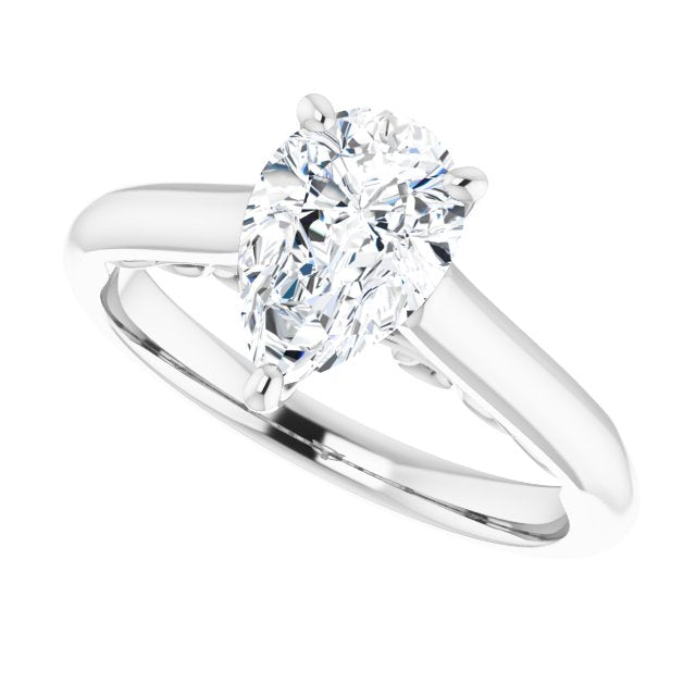 Cubic Zirconia Engagement Ring- The Adelaide (Customizable Pear Cut Cathedral Solitaire with Two-Tone Option Decorative Trellis 'Down Under')