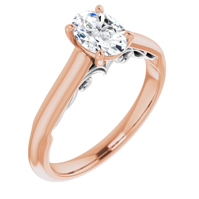 14K Rose & White Gold Customizable Oval Cut Cathedral Solitaire with Two-Tone Option Decorative Trellis 'Down Under'