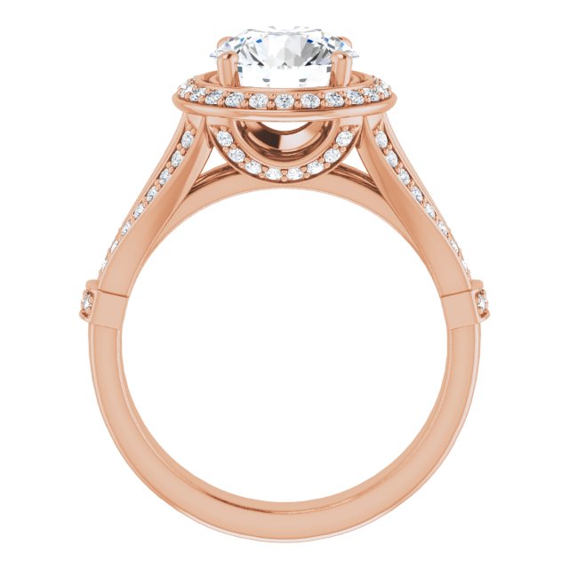 Cubic Zirconia Engagement Ring- The Cecelia (Customizable Round Cut Setting with Halo, Under-Halo Trellis Accents and Accented Split Band)