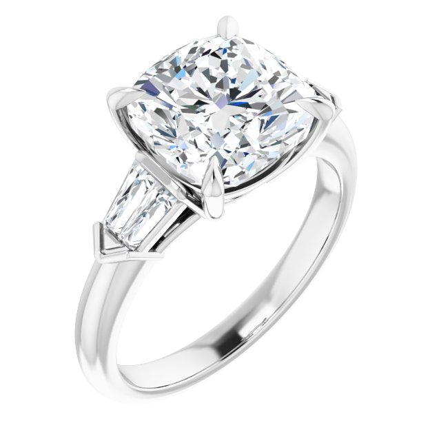 10K White Gold Customizable 5-stone Design with Cushion Cut Center and Quad Baguettes