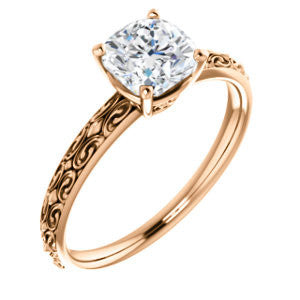 Cubic Zirconia Engagement Ring- The Brittney (Customizable Cushion Cut Solitaire with Scrolled Engraving)