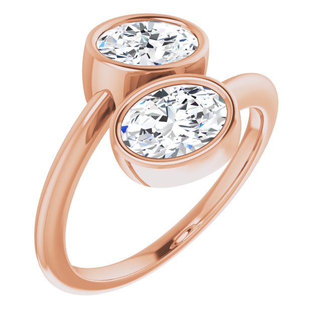 10K Rose Gold Customizable 2-stone Double Bezel Oval Cut Design with Artisan Bypass Band