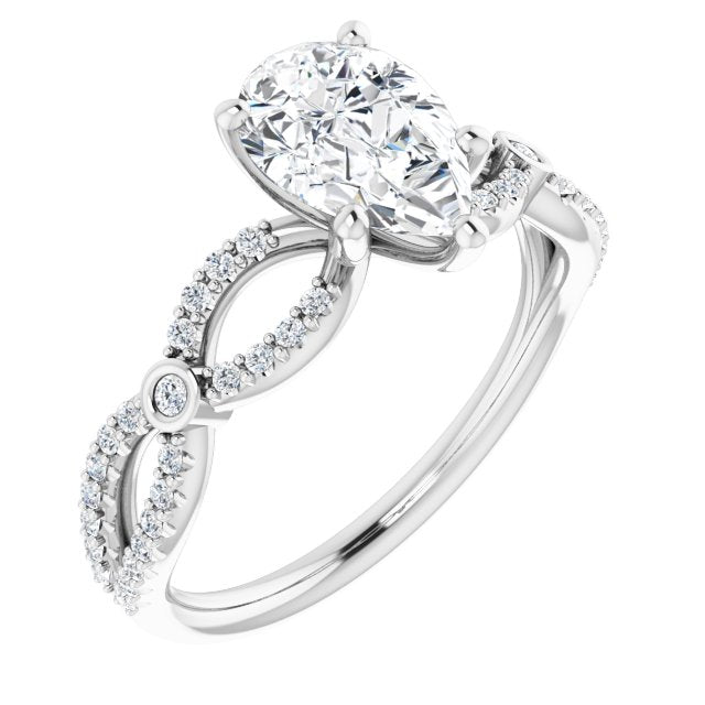 10K White Gold Customizable Pear Cut Design with Infinity-inspired Split Pavé Band and Bezel Peekaboo Accents