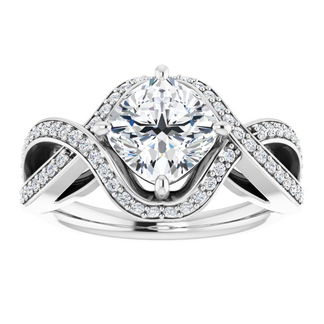 Cubic Zirconia Engagement Ring- The Gwenyth (Customizable Cushion Cut Design with Twisting, Infinity-Shared Prong Split Band and Bypass Semi-Halo)