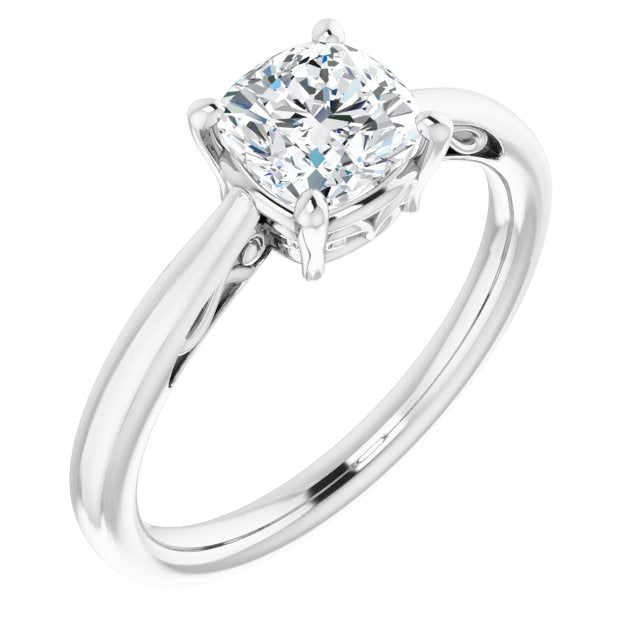 10K White Gold Customizable Cushion Cut Solitaire with 'Incomplete' Decorations