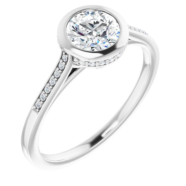 10K White Gold Customizable Cathedral-Bezel Round Cut Style with Under-halo and Shared Prong Band