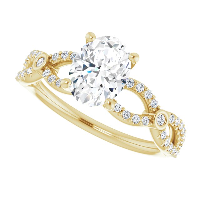 Cubic Zirconia Engagement Ring- The Aashi (Customizable Oval Cut Design with Infinity-inspired Split Pavé Band and Bezel Peekaboo Accents)