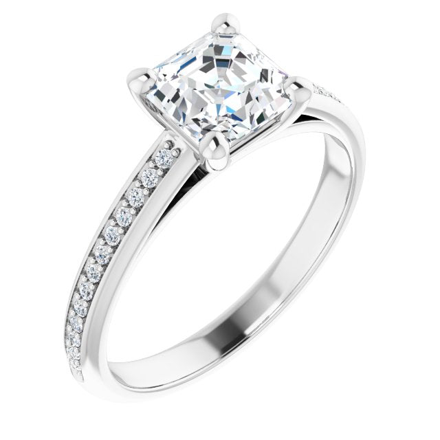 10K White Gold Customizable Cathedral-set Asscher Cut Style with Shared Prong Band