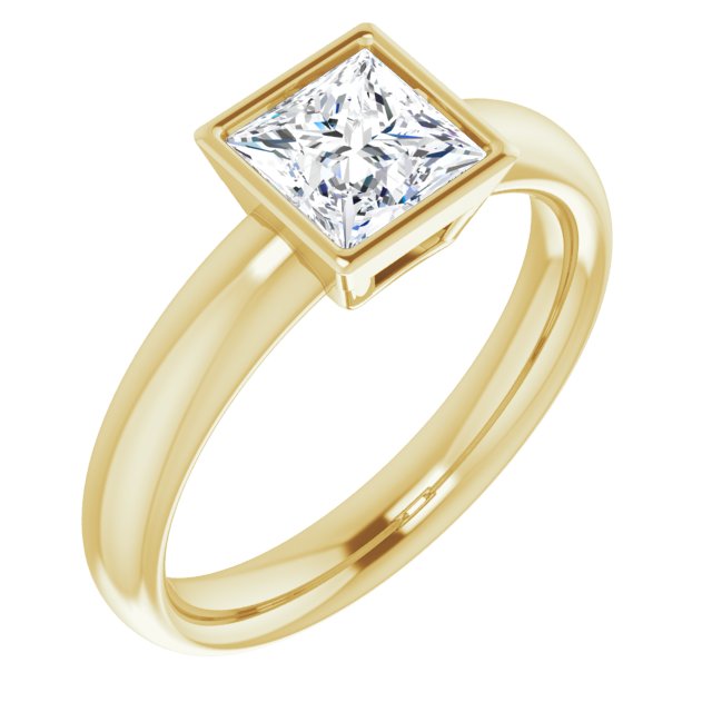 10K Yellow Gold Customizable Bezel-set Princess/Square Cut Solitaire with Wide Band