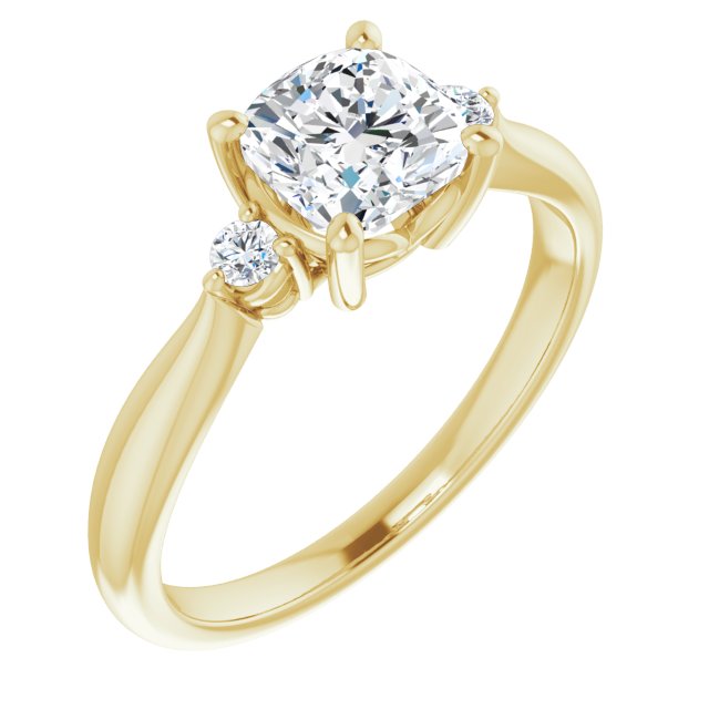10K Yellow Gold Customizable 3-stone Cushion Cut Design with Twin Petite Round Accents